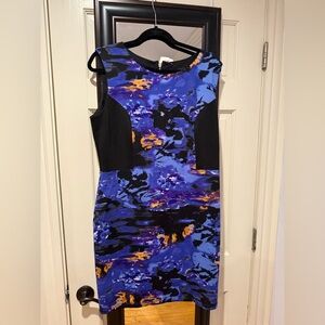 Cynthia Rowley Abstract Blue and Black Midi Dress
